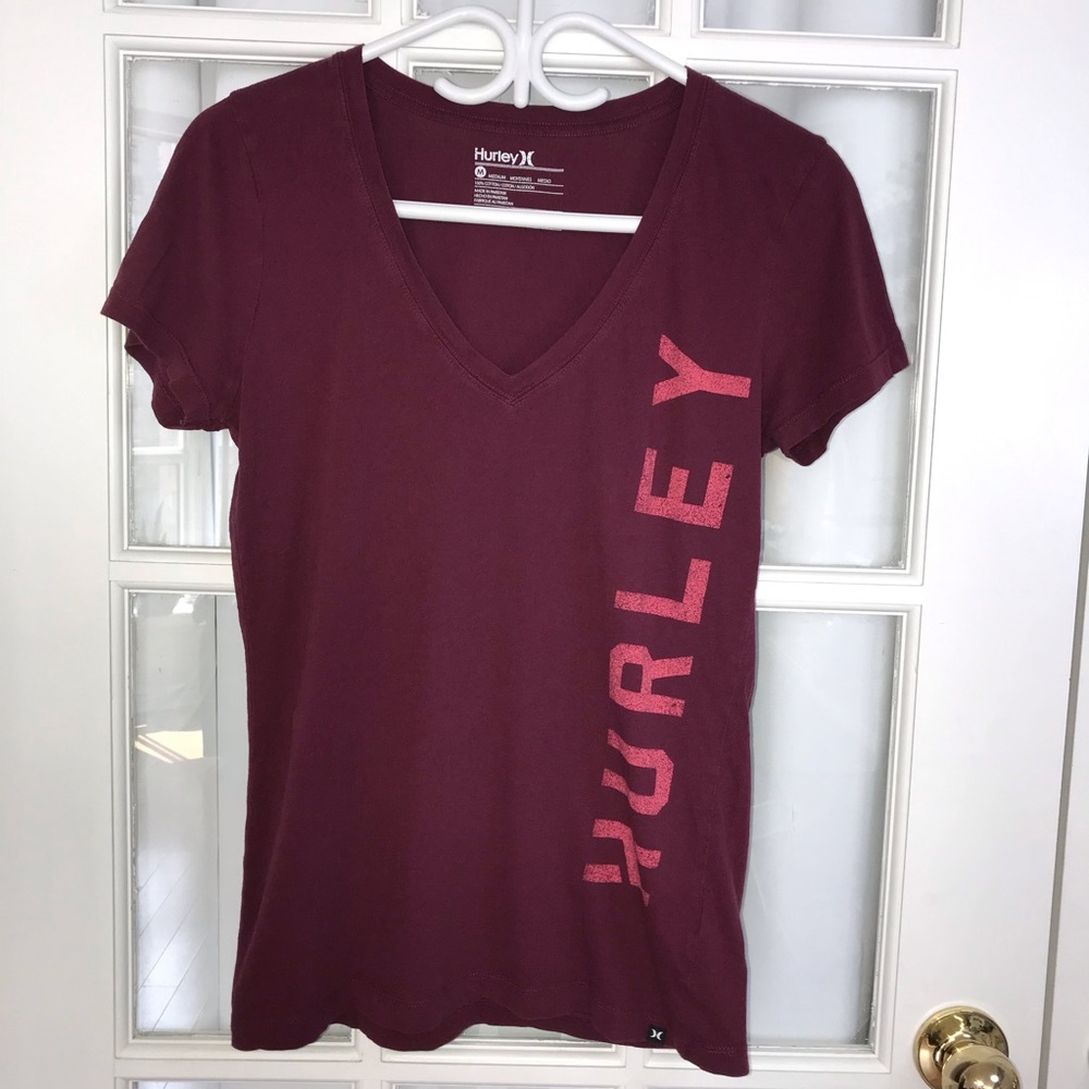 Hurley Burgundy T-Shirt 100% Cotton Size Medium